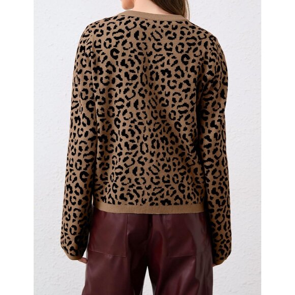 Leopard Cardigan Cotton Blend Long Sleeve Open Front Button Casual Top - Picture 4 of 6